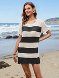 Openwork Round Neck Short Sleeve Cover-UP - Hovatok