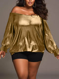 Plus Size Off-Shoulder Long Sleeve Blouse - Hovatok