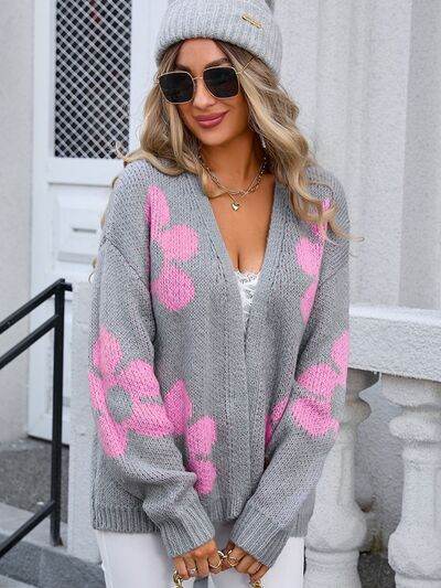 Angel Wings Flower Open Front Long Sleeve Cardigan - Hovatok