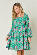 Double Take Full Size Printed Long Sleeve Dress - Hovatok