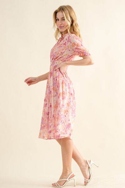 And The Why Full Size Smocked Waist Printed Midi Dress - Hovatok