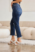 RFM Crop Dylan Full Size Tummy Control Distressed High Waist Raw Hem Jeans - Hovatok