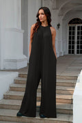 Double Take Full Size Tie Back Cutout Sleeveless Jumpsuit - Hovatok