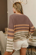 BiBi Color Block Striped Long Sleeve Sweater - Hovatok