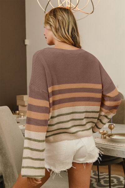 BiBi Color Block Striped Long Sleeve Sweater - Hovatok