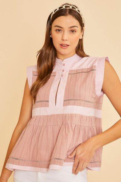 Annie Wear Contrast Trim Peplum Button Detail Blouse - Hovatok