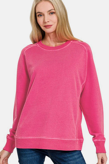 Zenana Full Size Pigment Dyed French Terry Sweatshirt - Hovatok