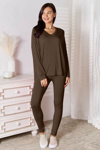 Basic Bae Bamboo Full Size V-Neck Long Sleeve Top and Pants Lounge Set - Hovatok