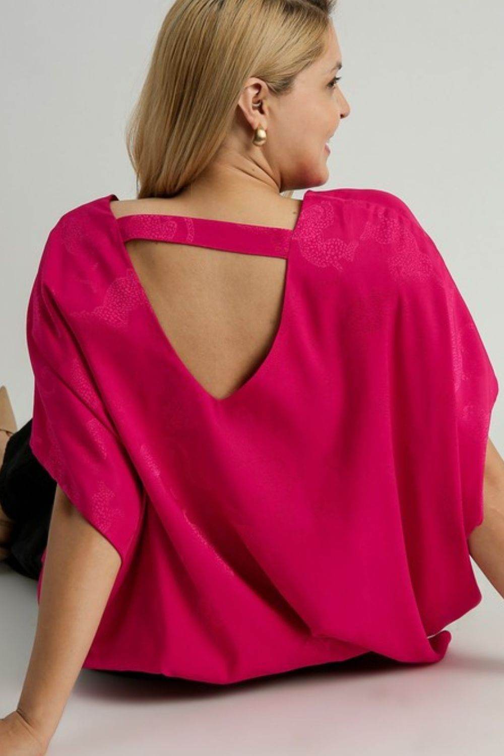 Umgee Full Size Satin Animal Print Jacquard Top Plus Size - Hovatok