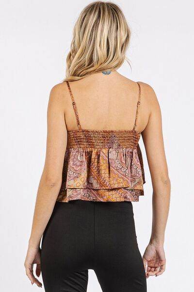 Mittoshop Paisley Patchwork Print Satin Ruffle Crop Cami - Hovatok