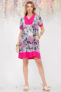 Celeste Full Size Floral Surplice Short Sleeve Dress with Pockets Plus Size - Hovatok