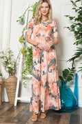 Celeste Paisley Print Short Sleeve Maxi Dress with Pockets - Hovatok