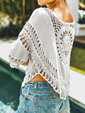 Cutout Round Neck Half Sleeve Cover Up - Hovatok