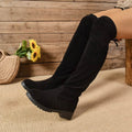 Round Toe Suede Low Heel Boots - Hovatok