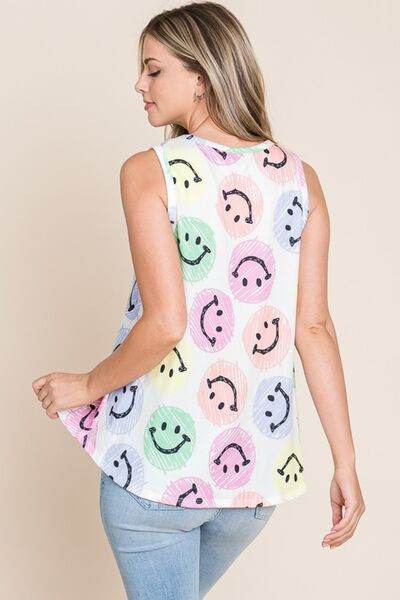 BOMBOM Smiley Face Round Neck Tank - Hovatok