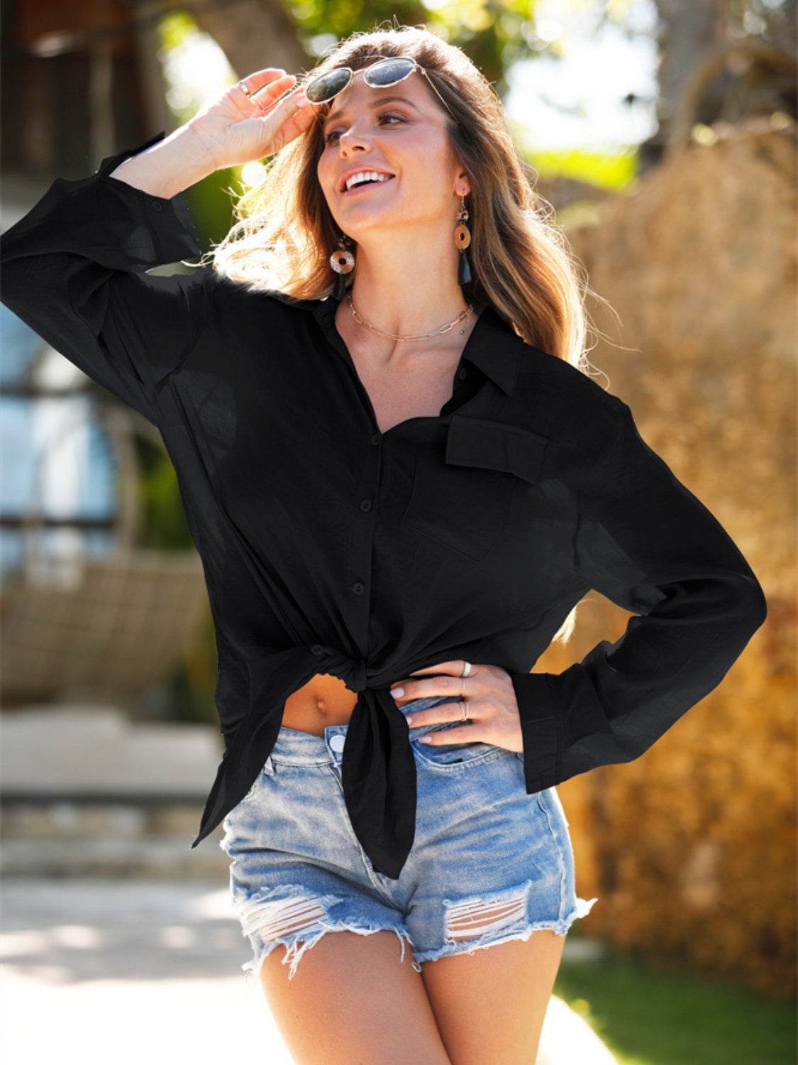 Pocketed Dropped Shoulder Cover Up - Hovatok