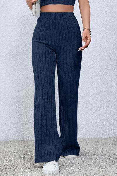 Basic Bae Full Size Ribbed High Waist Flare Pants - Hovatok