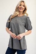 Celeste Full Size Gingham Print Top With Puff Sleeves Plus Size - Hovatok