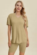 Basic Bae Full Size Ribbed V-Neck Short Sleeve Top and Shorts Set - Hovatok
