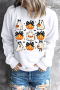 Pumpkin & Ghost Round Neck Long Sleeve Sweatshirt - Hovatok