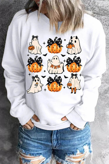 Pumpkin & Ghost Round Neck Long Sleeve Sweatshirt - Hovatok