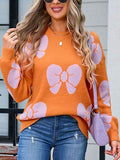 Angel Wings Bow Round Neck Dropped Shoulder Sweater - Hovatok