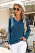 V-Neck Raglan Sleeve Knit Top - Hovatok