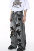 Distressed Wide Leg Jeans with Pockets - Hovatok