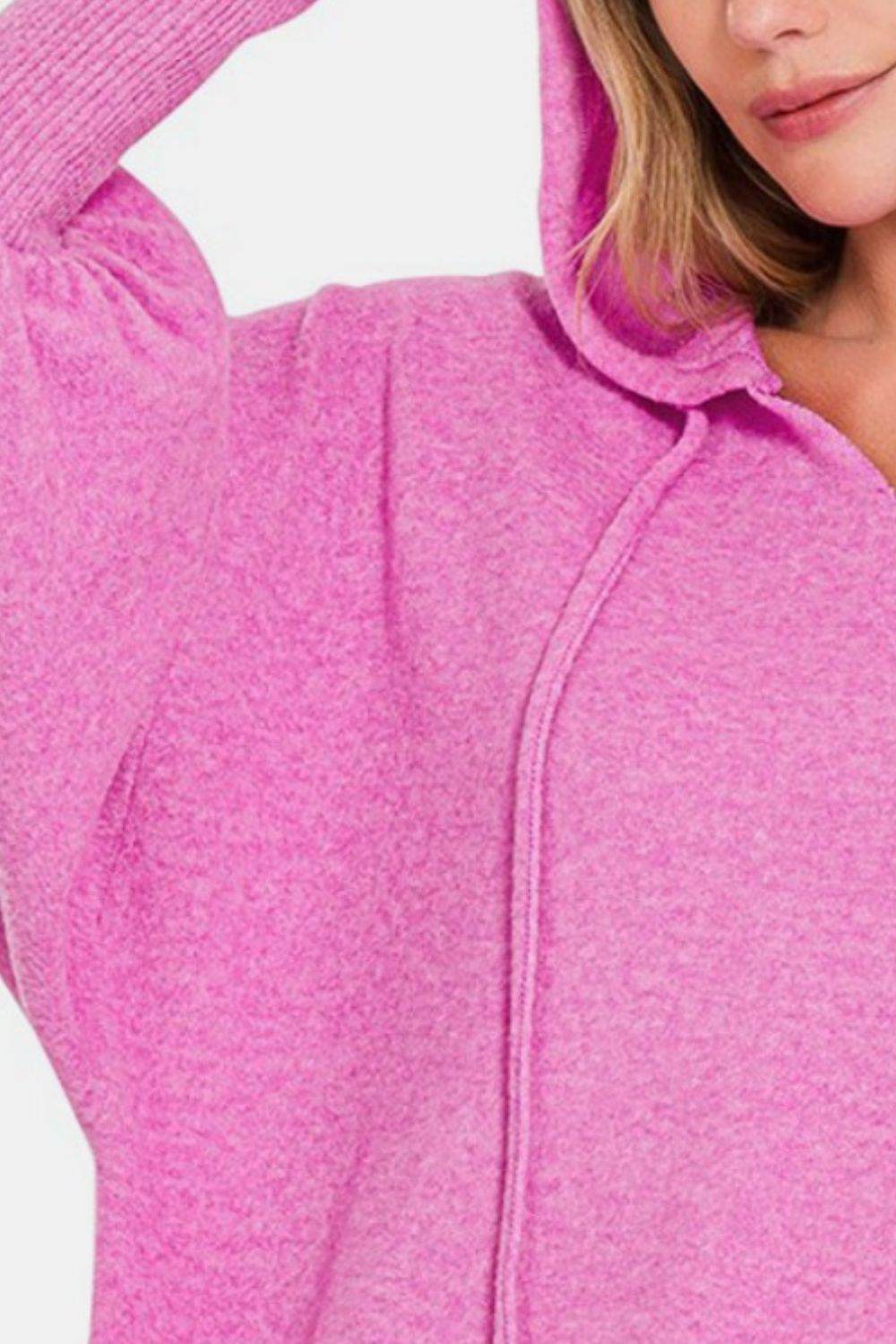 Zenana Brushed Hacci Drop Shoulder Cropped Hoodie - Hovatok