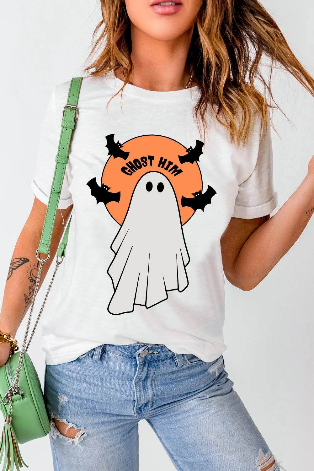 Full Size Ghost Round Neck Short Sleeve T-Shirt - Hovatok