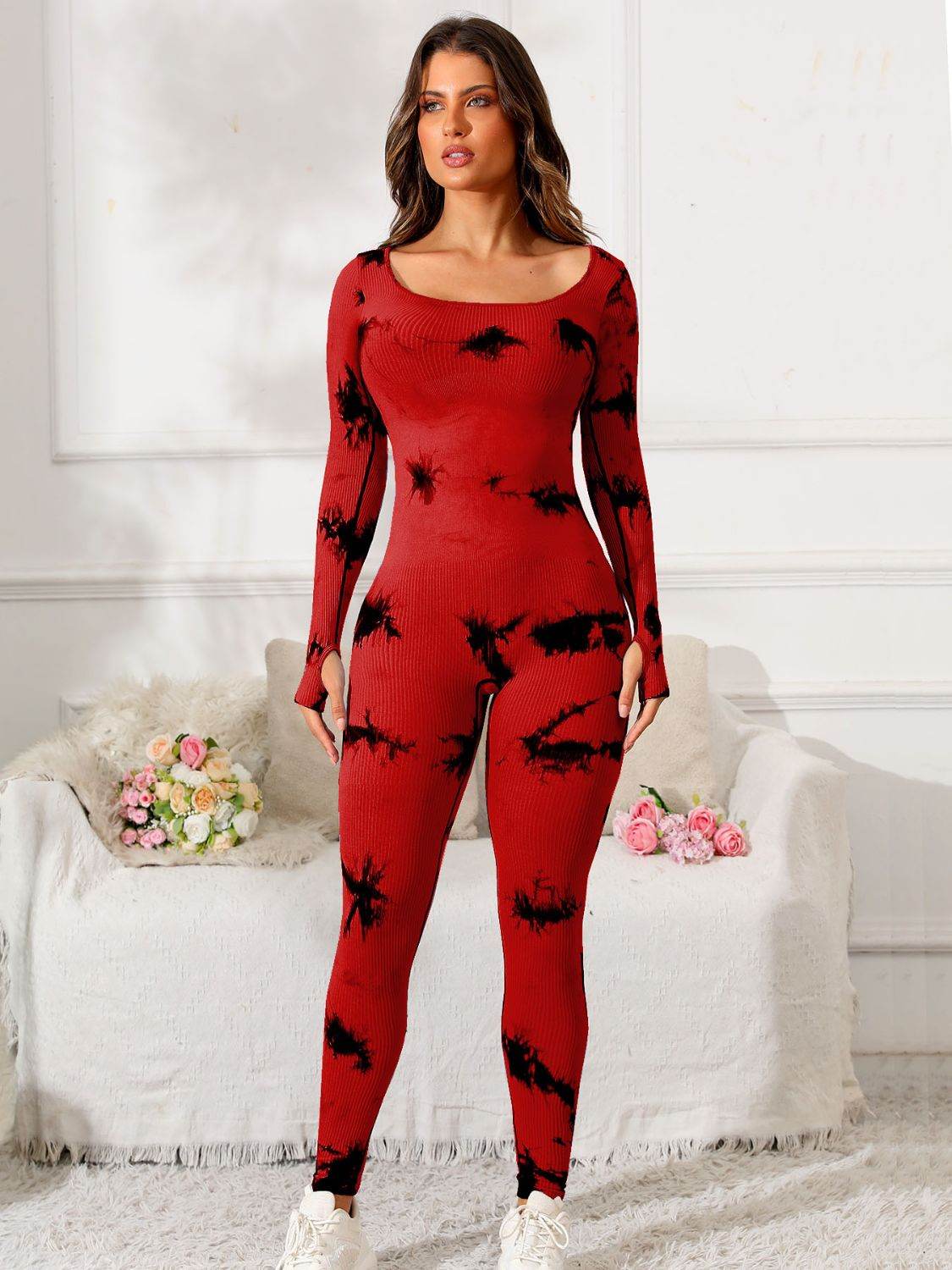 Scoop Neck Long Sleeve Active Jumpsuit - Hovatok
