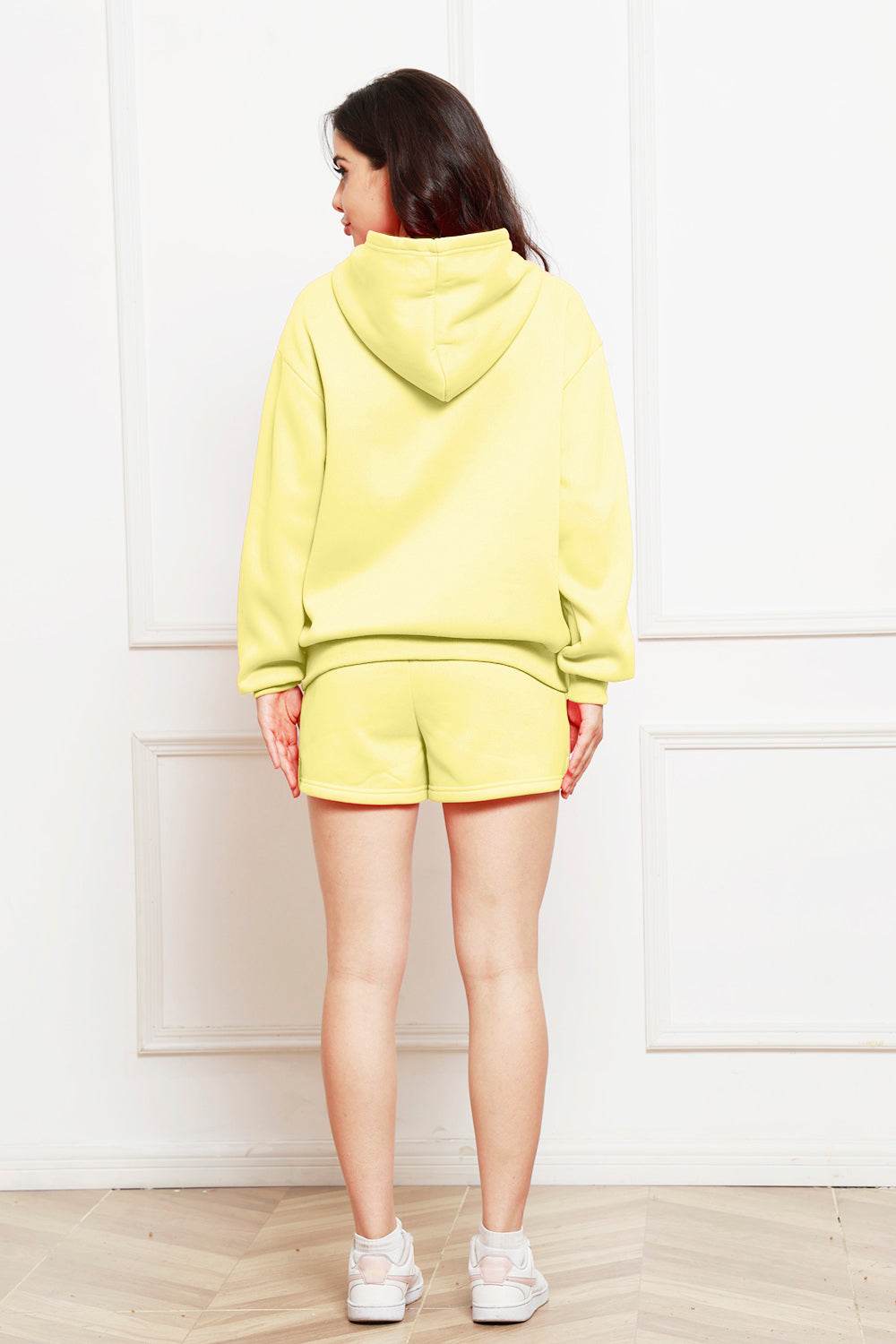 Drop Shoulder Long Sleeve Hoodie and Shorts Set - Hovatok