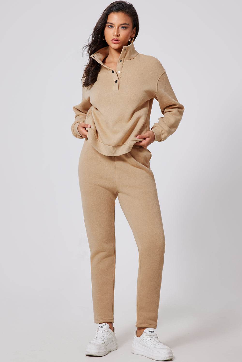 Half Snap Turtleneck Top and Pants Active Set - Hovatok