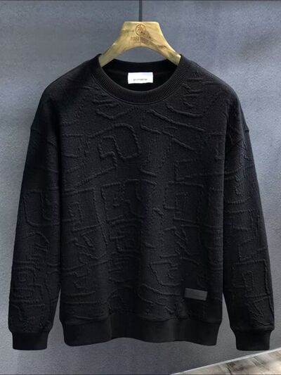 Men's Plus Size Textured Round Neck Long Sleeve Sweatshirt - Hovatok