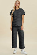 Double Take Full Size Texture Round Neck Short Sleeve Top and Pants Set - Hovatok