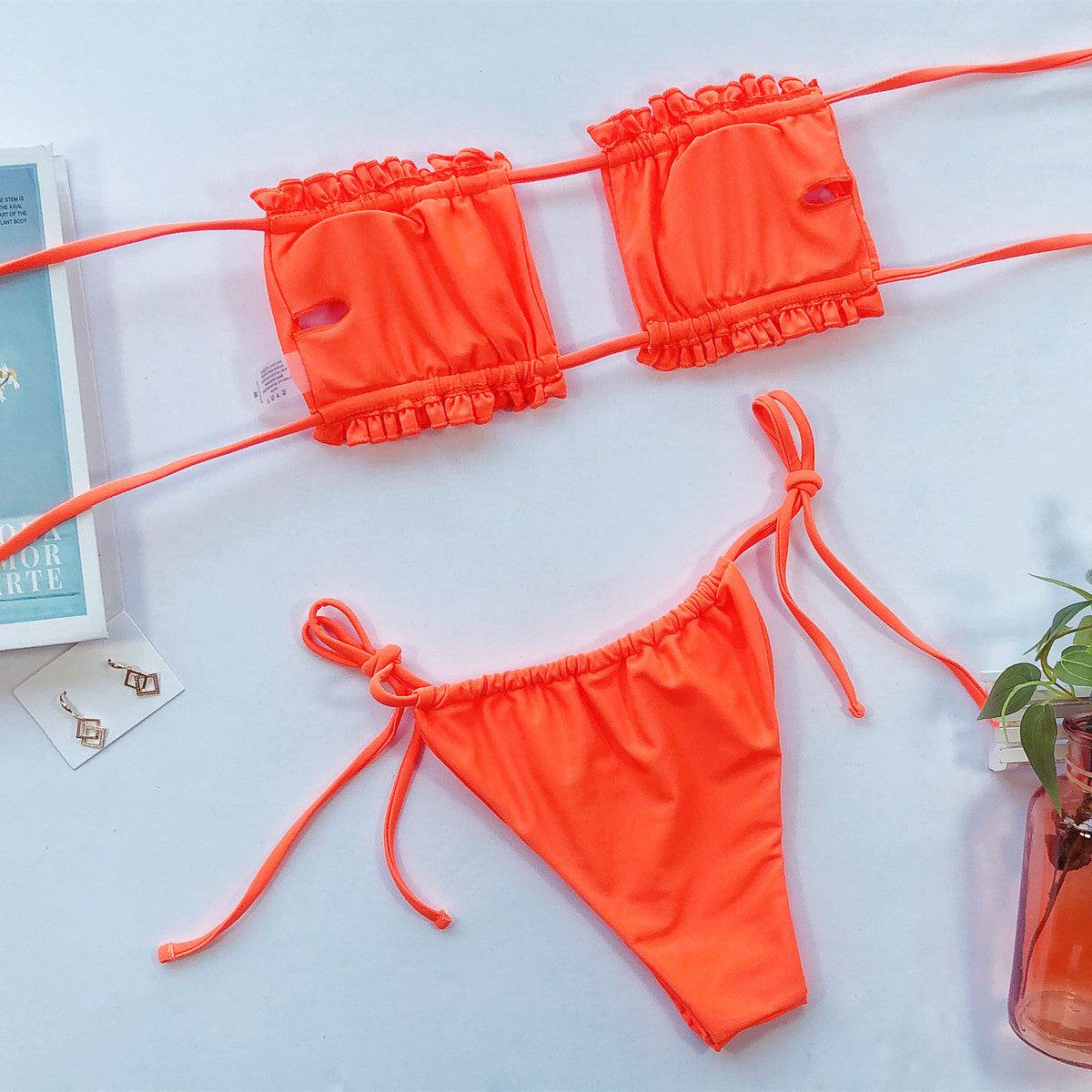 Frill Trim Ruched Bikini Set - Hovatok