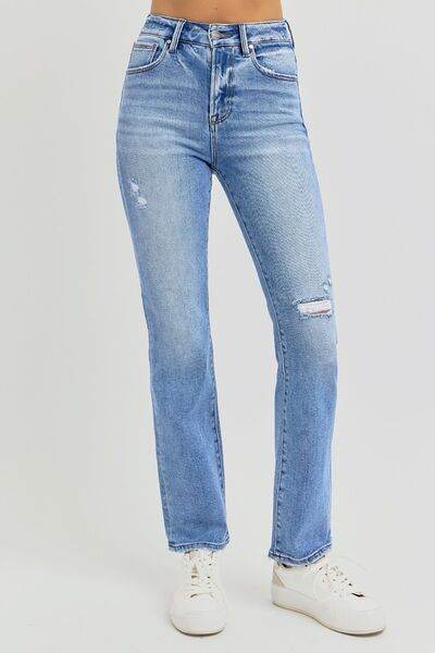 RISEN Full Size Distressed High-Rise Ankle Straight Jeans - Hovatok