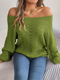 Openwork Off-Shoulder Long Sleeve Sweater - Hovatok
