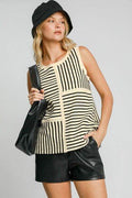Umgee Round Neck Texture Striped Tank - Hovatok