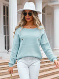Angel Wings Decor Button Drop Shoulder Knit Top - Hovatok