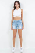 American Bazi High Waist Distressed Frayed Denim Shorts - Hovatok