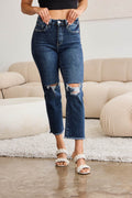 RFM Crop Dylan Full Size Tummy Control Distressed High Waist Raw Hem Jeans - Hovatok