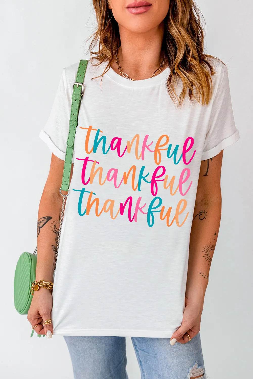 Full Size THANKFUL Round Neck Short Sleeve T-Shirt - Hovatok