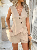 Devine Button Down Sleeveless Top and Shorts Set - Hovatok