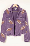 BiBi Football Sequin Embroidery Washed Corduroy Jacket - Hovatok