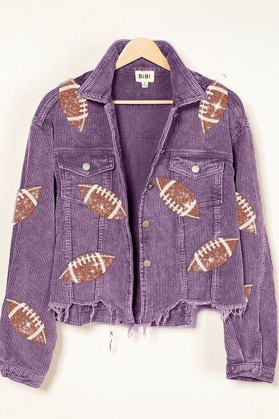 BiBi Football Sequin Embroidery Washed Corduroy Jacket - Hovatok