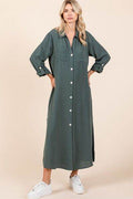 Mittoshop Airflow V-Neck Long Sleeve Button Down Maxi Dress - Hovatok
