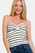 Zenana Twisted Sweetheart Neck Striped Tube Top - Hovatok