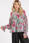 Mittoshop Floral Round Neck Flounce Sleeve Blouse - Hovatok