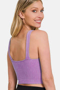 Zenana Washed Ribbed Cropped Bra Padded Tank - Hovatok